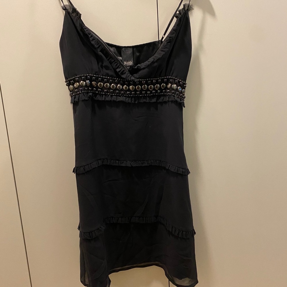 Black halter dress with beading with straps